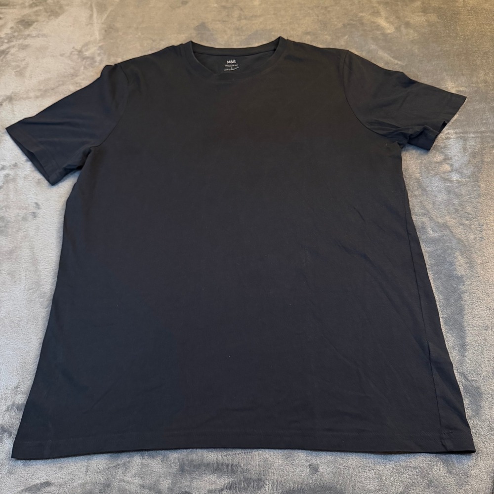 M&S Black Regular Fit Crew Neck T Shirt Short Sleeve Mens Large